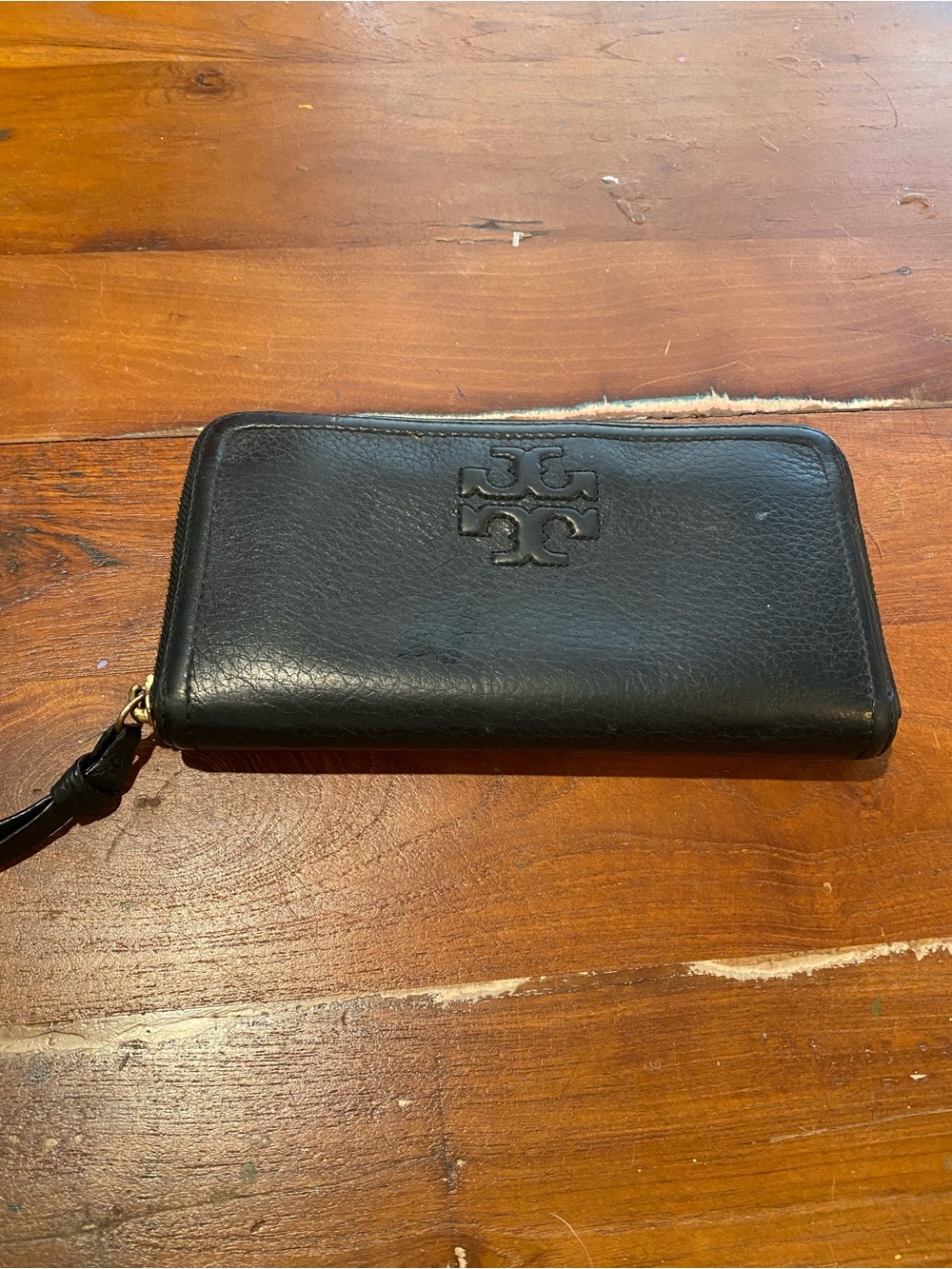 Tory Burch Thea Continental Black Leather Zip Wallet